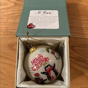 Pier 1 Imports Li Bien Reverse Painted 2019 Penguins Ornament in Box